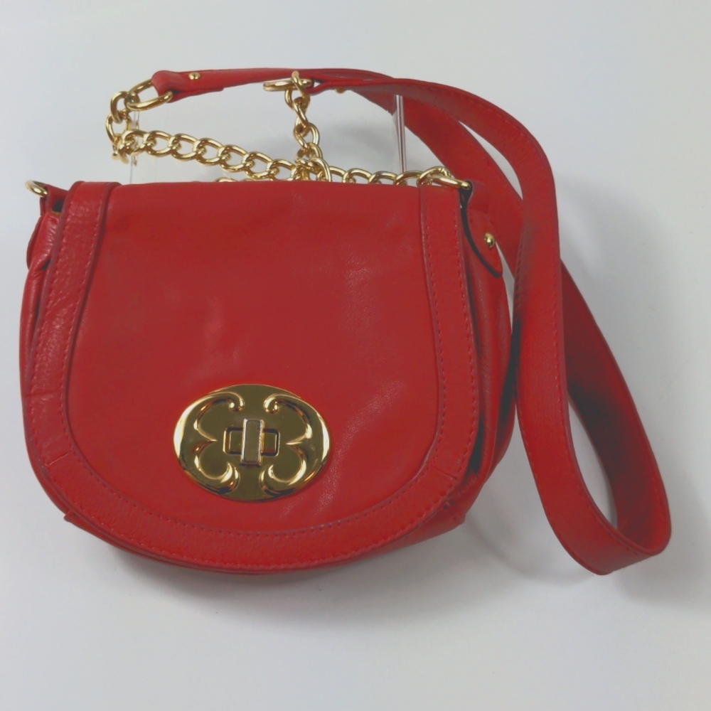 Emma Fox Leather Crossbody Gold Chain Toggle Purse Bag  Red